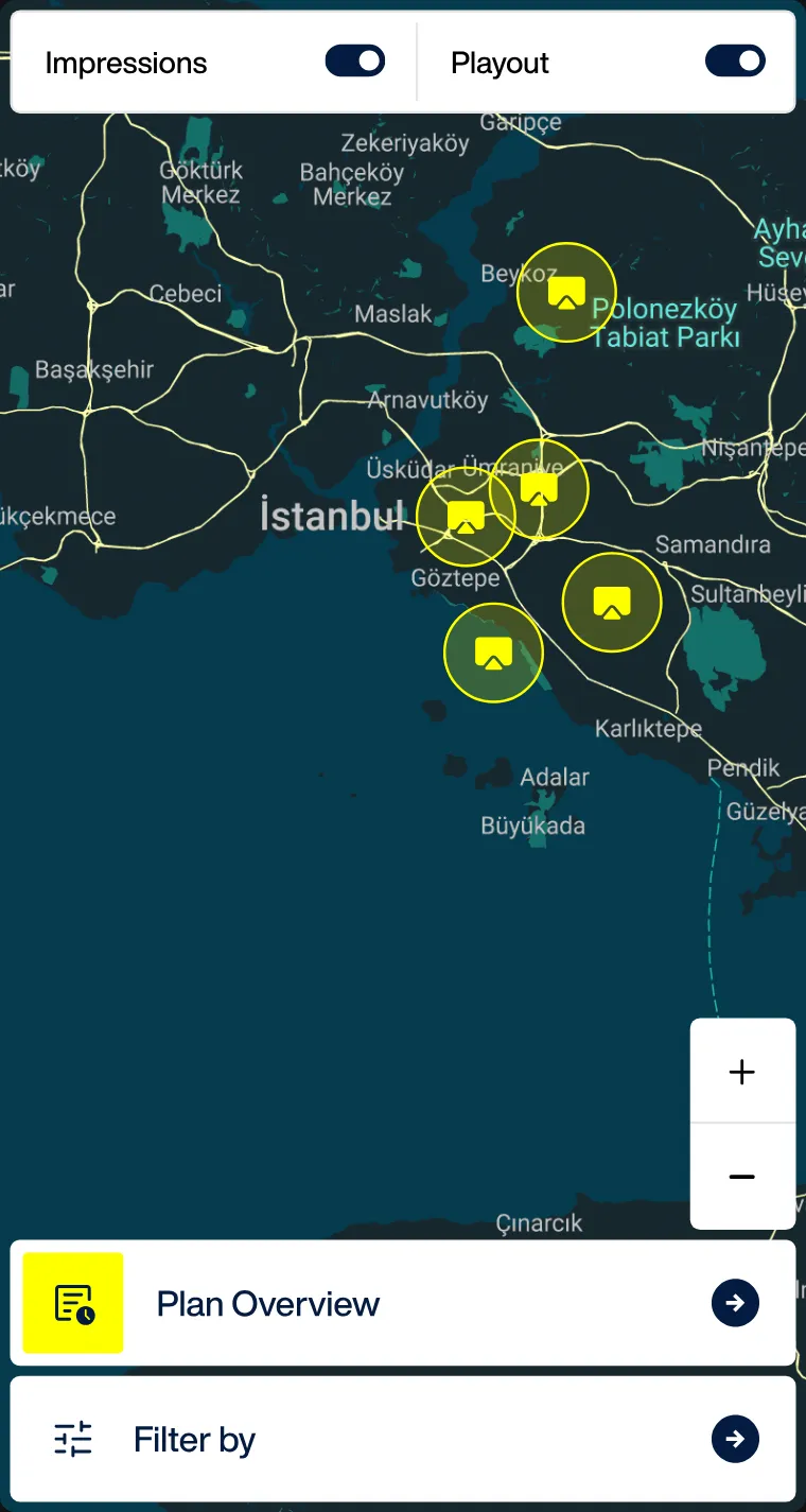Map of Awarion's DOOH advertising inventory across Istanbul region